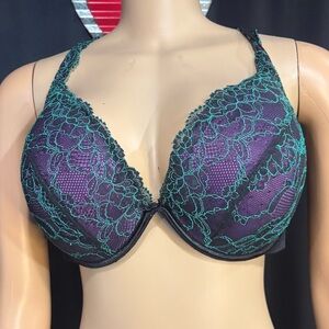Cacique Lace Underwire Bra - Black Purple and turquoise